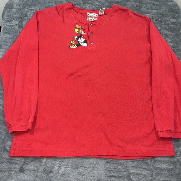 Other - Looney Tunes Mens Henley Tee Small Red Embroidered Classic Wear Bugs Bunny VTG